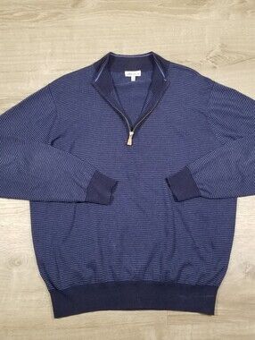 Peter Millar Quarter Zip Pullover Sweater Mens Large Cotton Silk Cashmere Blue